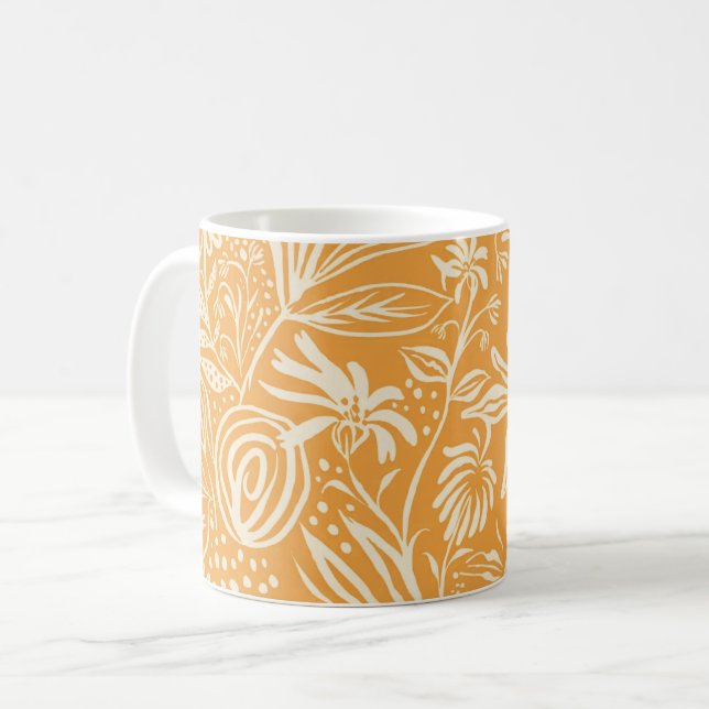 Taza De Café Patrón floral favorito en amarillo dorado, (Anverso izquierdo)