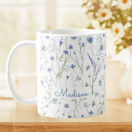 Taza De Café Patrón Floral Flor Silvestre Bonito Púrpura Azul
