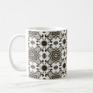 Taza De Café Patrón floral geométrico negro y blanco