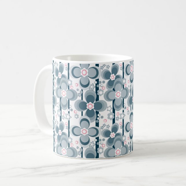 Taza De Café Patrón floral gris y blanco gris (Anverso izquierdo)