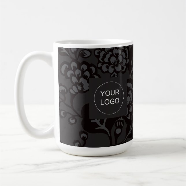 Taza De Café Patrón floral gris y negro vibrante y negrita (Izquierda)