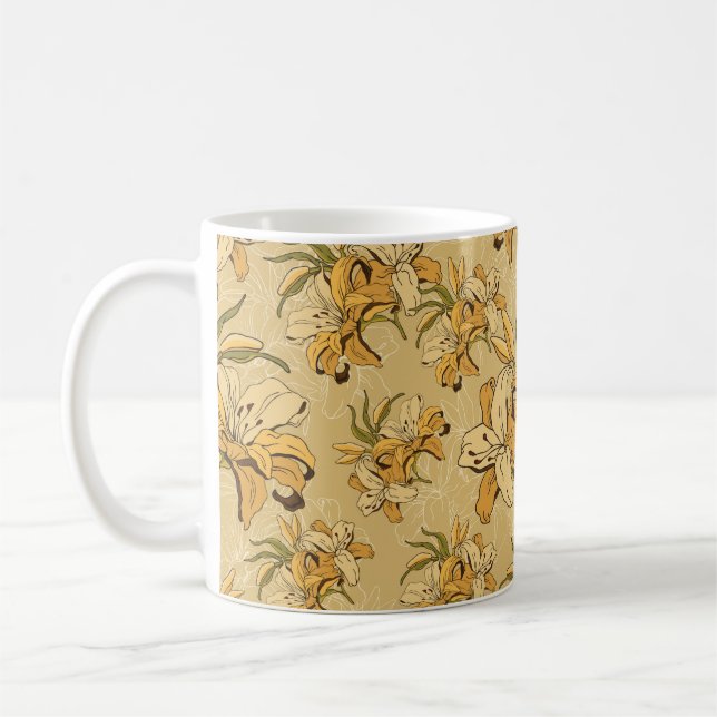 Taza De Café patrón floral inmaculado con flores retro (Izquierda)