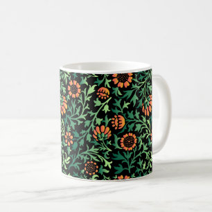 Taza De Café Patrón floral intrincado con hojas verdes