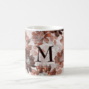 Taza De Café Patrón floral marrón marrón acuarela.