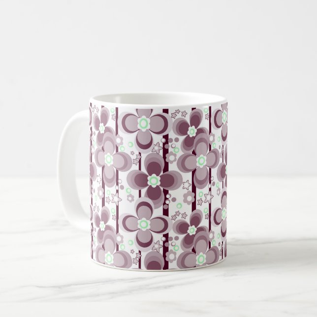 Taza De Café patrón floral marrón y blanco (Anverso izquierdo)