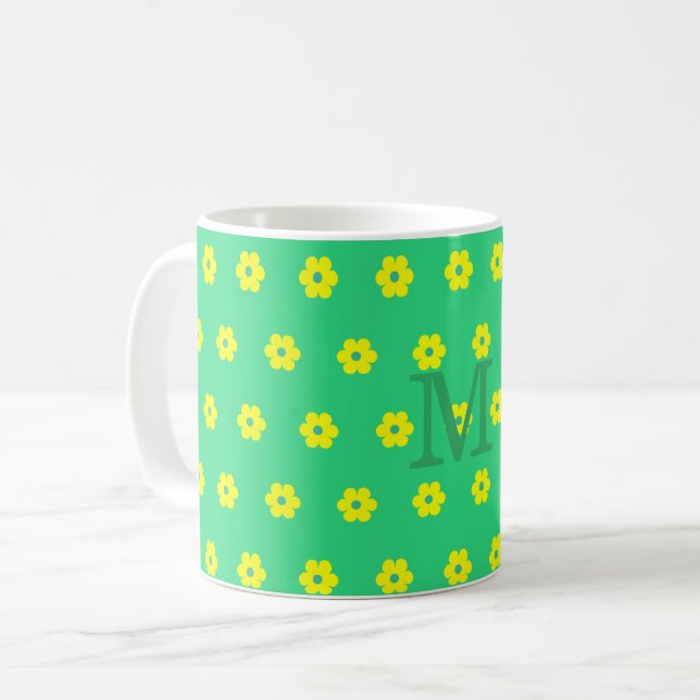 Taza De Café Patrón floral moderno y elegante de margarita (Anverso izquierdo)