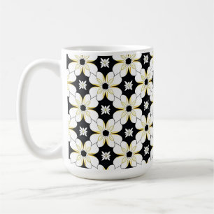 Taza De Café Patrón floral monocromo con sutil detalle amarillo