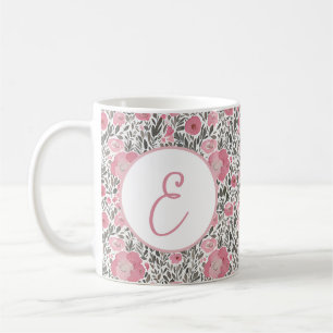 Taza De Café Patrón floral monograma acuarela rosa pastel