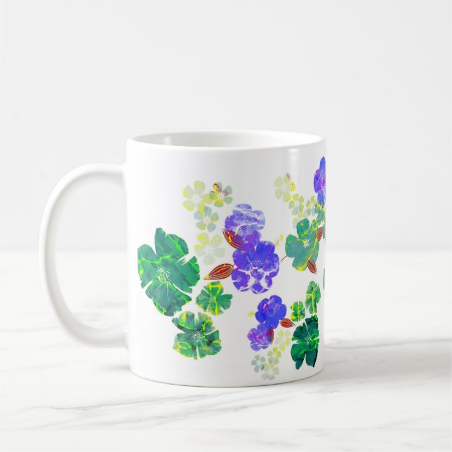 Taza De Café Patrón floral morado y barro verde (Izquierda)