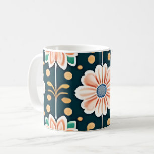 Taza De Café Patrón floral naranja sobre fondo negro