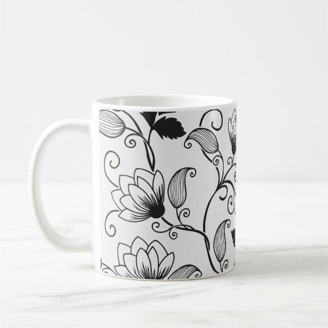 Taza De Café Patrón floral negro personalizar (Izquierda)