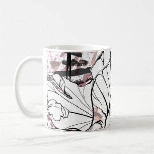 Taza De Café Patrón floral negro y blanco sin soldadura. Ar mod