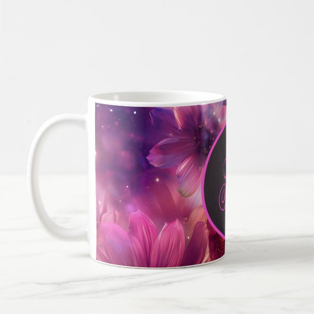 Taza De Café Patrón floral neón con monograma (Izquierda)