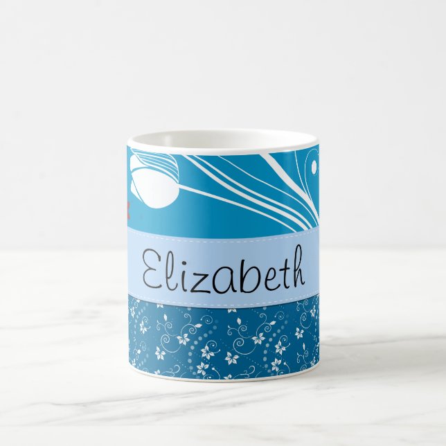 Taza De Café Patrón Floral, Patrón De Flores, Nombre (Centro)