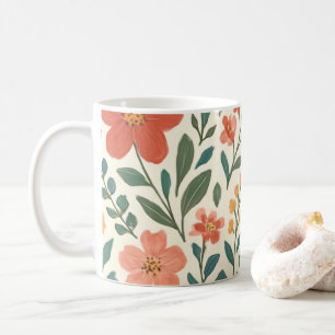 Taza De Café Patrón floral pintado a mano: botánico colorido