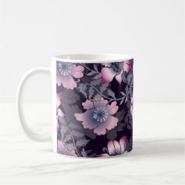 Taza De Café Patrón floral Planta botánica de fondo negro