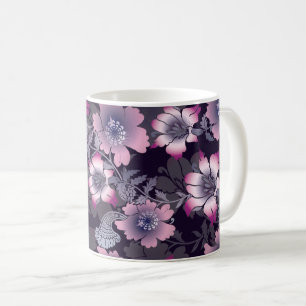 Taza De Café Patrón floral Planta botánica de fondo negro