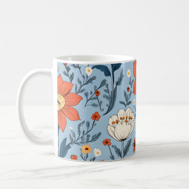 Taza De Café Patrón floral primaveral colorido (Izquierda)