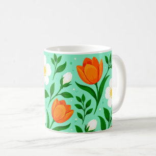 Taza De Café Patrón floral primaveral continuo y colorido