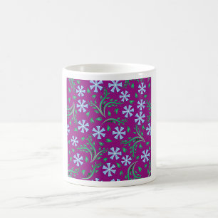 Taza De Café Patrón floral púrpura con flores azules