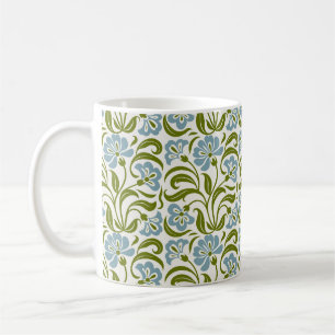 Taza De Café Patrón floral retro Botánica vintage azul verde