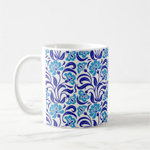 Taza De Café Patrón floral retro Botánica vintage azul verde