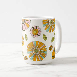 Taza De Café Patrón floral retro de los 70