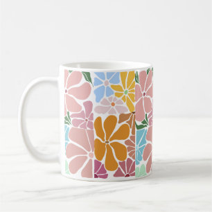 Taza De Café Patrón floral retro - Flor ventilado colorida