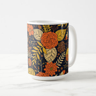 Taza De Café Patrón floral retro Naranja, amarillo, marrón y ma