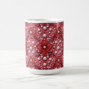 Taza De Café Patrón floral rojo con acentos de perla