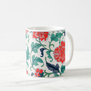Taza De Café Patrón floral rojo y verde