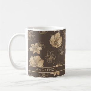 Taza De Café Patrón floral romántico del Boho Relieve metalizad