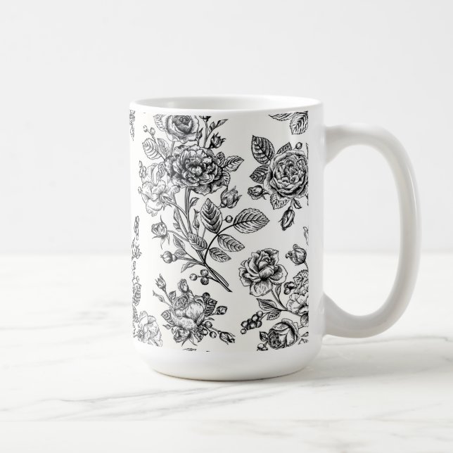Taza De Café Patrón floral Rosa de época (Derecha)