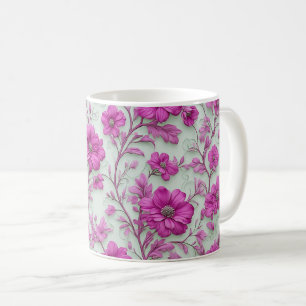 Taza De Café Patrón floral rosa vibrante con flores magenta