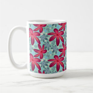 Taza De Café Patrón floral rosa y azul sin costuras