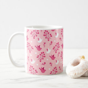 Taza De Café Patrón floral rosado de los pájaros de amor el día