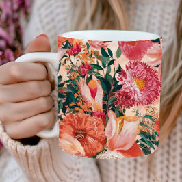 Taza De Café Patrón floral rosado naranja