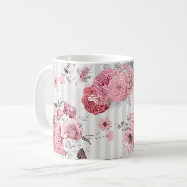 Taza De Café Patrón floral rosado vintage (Anverso izquierdo)