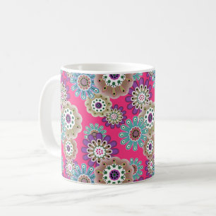 Taza De Café Patrón floral rústico colorido retro