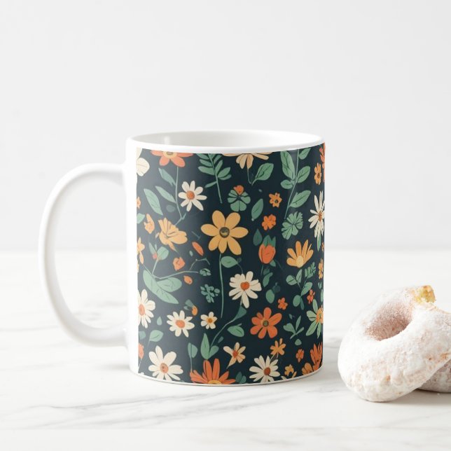Taza De Café Patrón floral simple (Con donut)