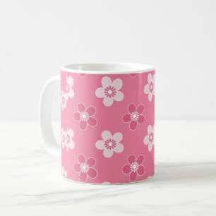 Taza De Café patrón floral simple de color rosa sólido retro de