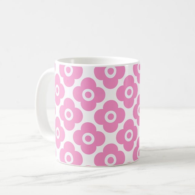 Taza De Café Patrón floral simple rosa y blanco (Anverso izquierdo)