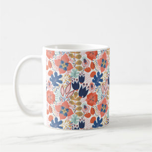 Taza De Café Patrón floral sin fisuras sobre blanco. Retroceso