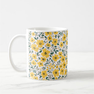 Taza De Café Patrón floral sin foco, flores amarillas pequeñas.