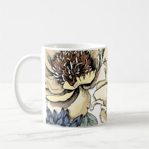 Taza De Café Patrón floral sin foco. Hydrangea, Peony, wildf