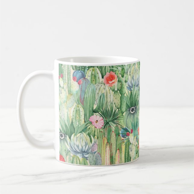 Taza De Café Patrón floral sin soldadura con cactus, suculentos (Izquierda)