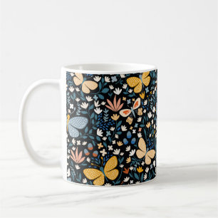 Taza De Café Patrón floral sin soldadura con mariposas,dibujo a