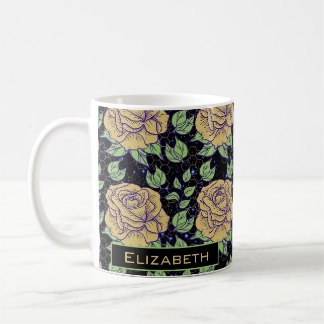 Taza De Café Patrón floral sin soldadura gran flor nombre perso (Izquierda)