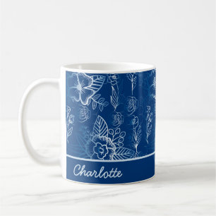 Taza De Café Patrón floral sin soldadura personalizado blanco -