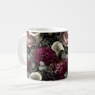 Taza De Café Patrón floral temperamental con dalias y calas